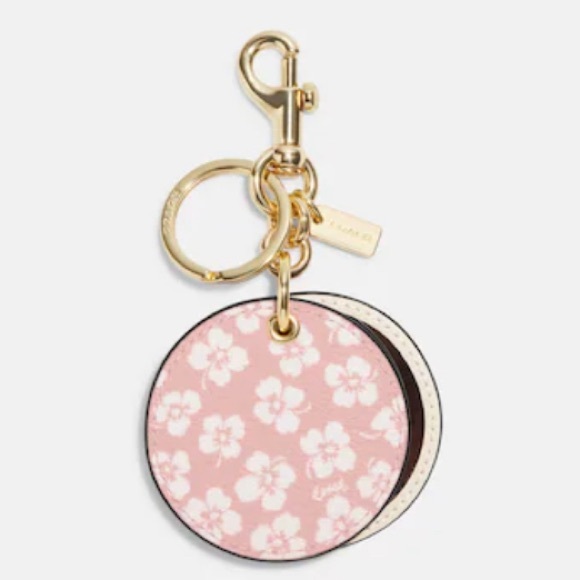 NEW! COACH Mirror Keychain / Bag Charm, Ditsy Print w/ Dogleash Clip, NWT! - Picture 13 of 13